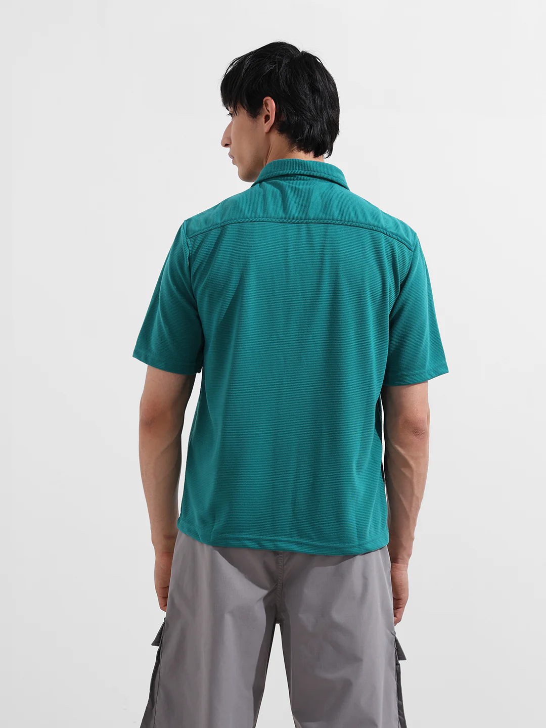 Men's Teal Blue Relaxed Fit Solid Street Wear Shirt - Image 5