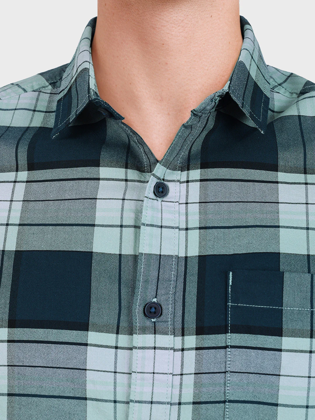 Men's Teal Regular Fit Checked Casual Shirt - Image 3