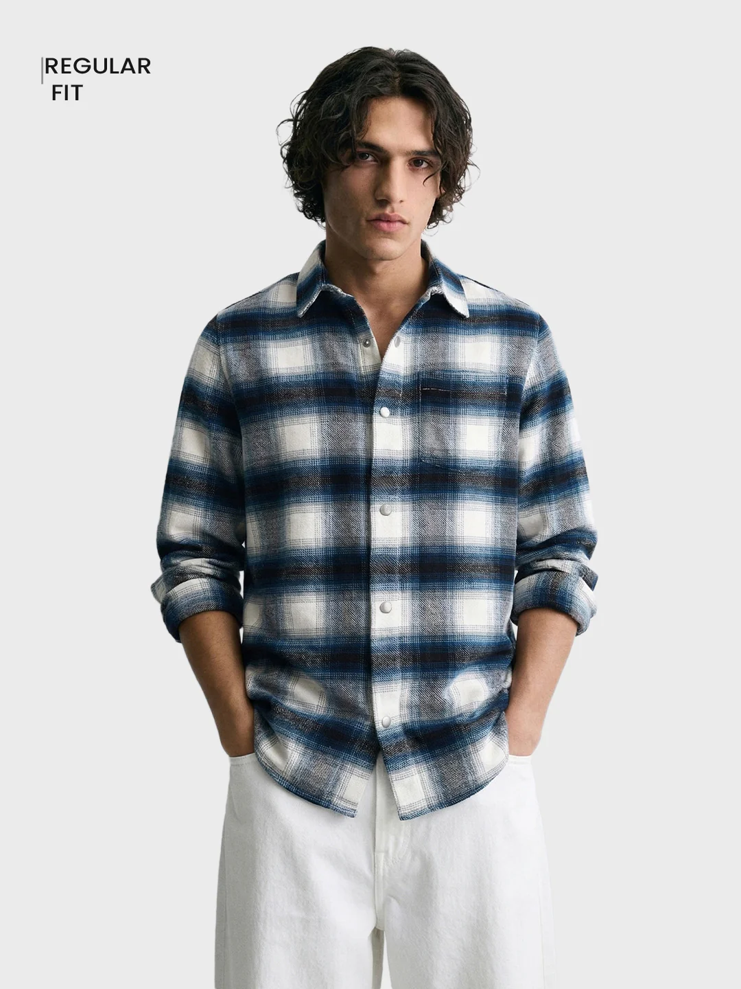 Men's Teal Regular Fit Checked Casual Shirt - Image 2