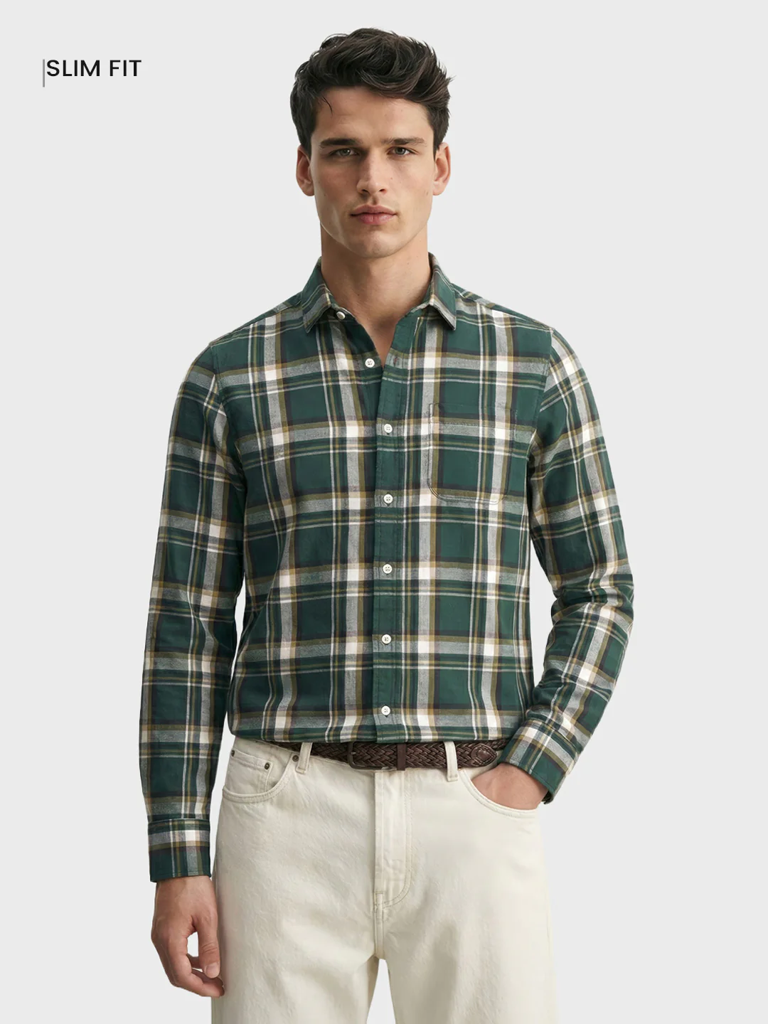 Men's Teal Slim Fit Checked Casual Shirt - Image 2