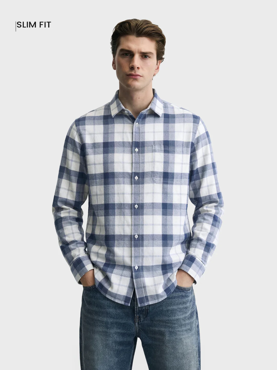 Men's Teal Slim Fit Checkered Casual Shirt - Image 2