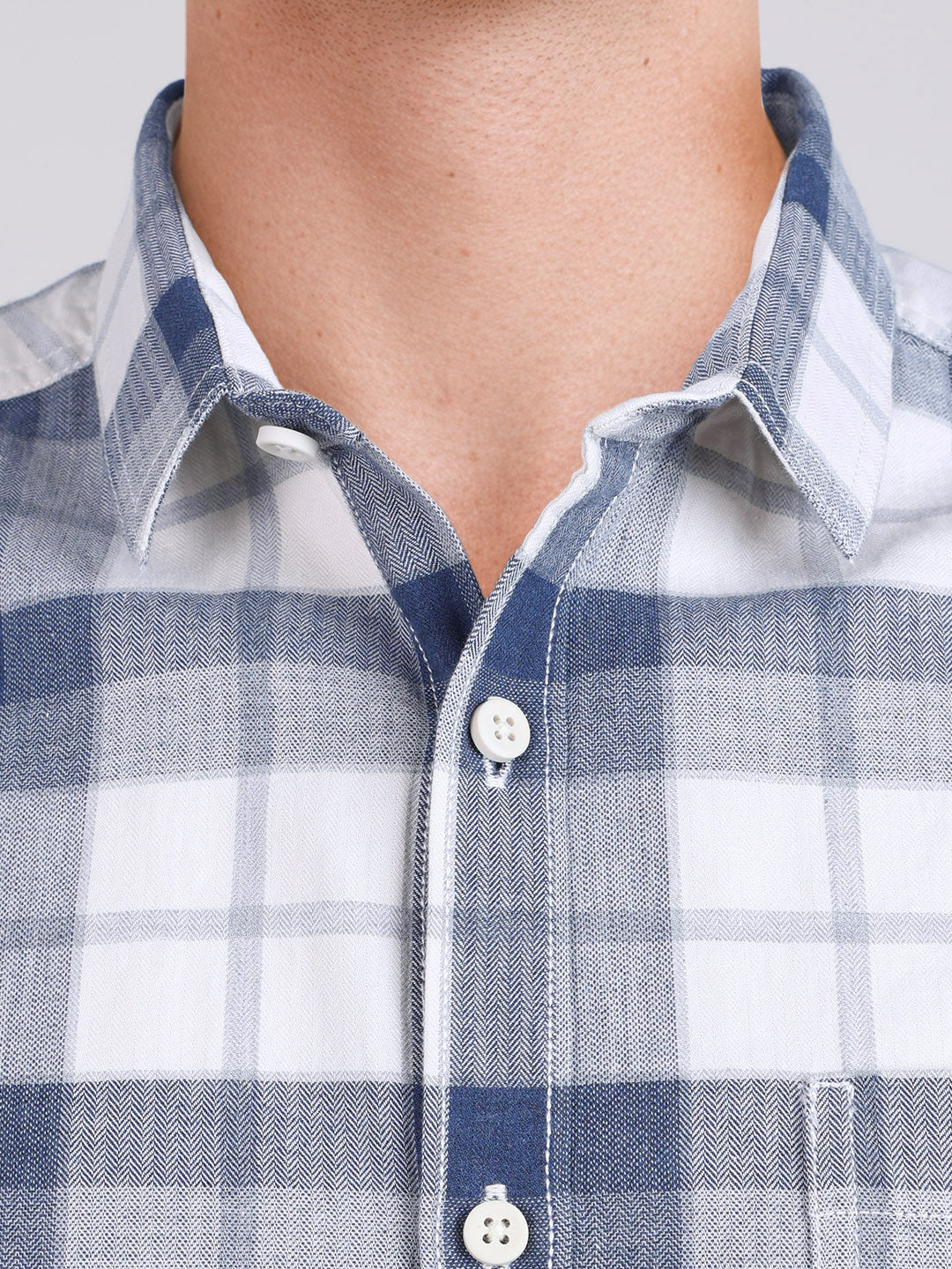 Men's Teal Slim Fit Checkered Casual Shirt - Image 3