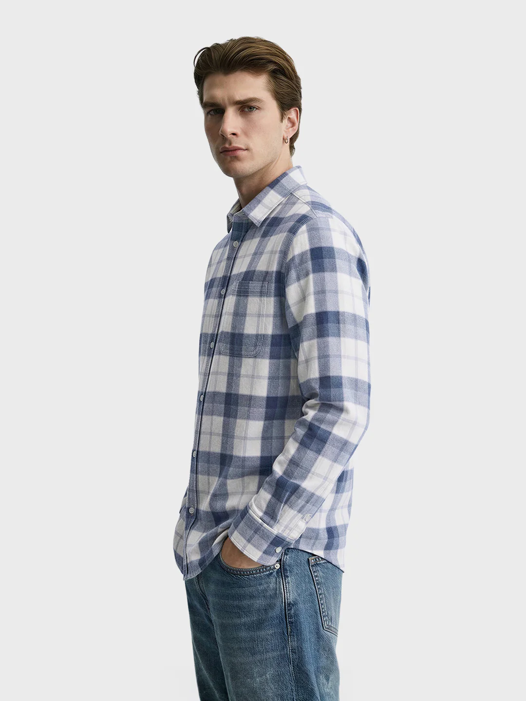 Men's Teal Slim Fit Checkered Casual Shirt - Image 4