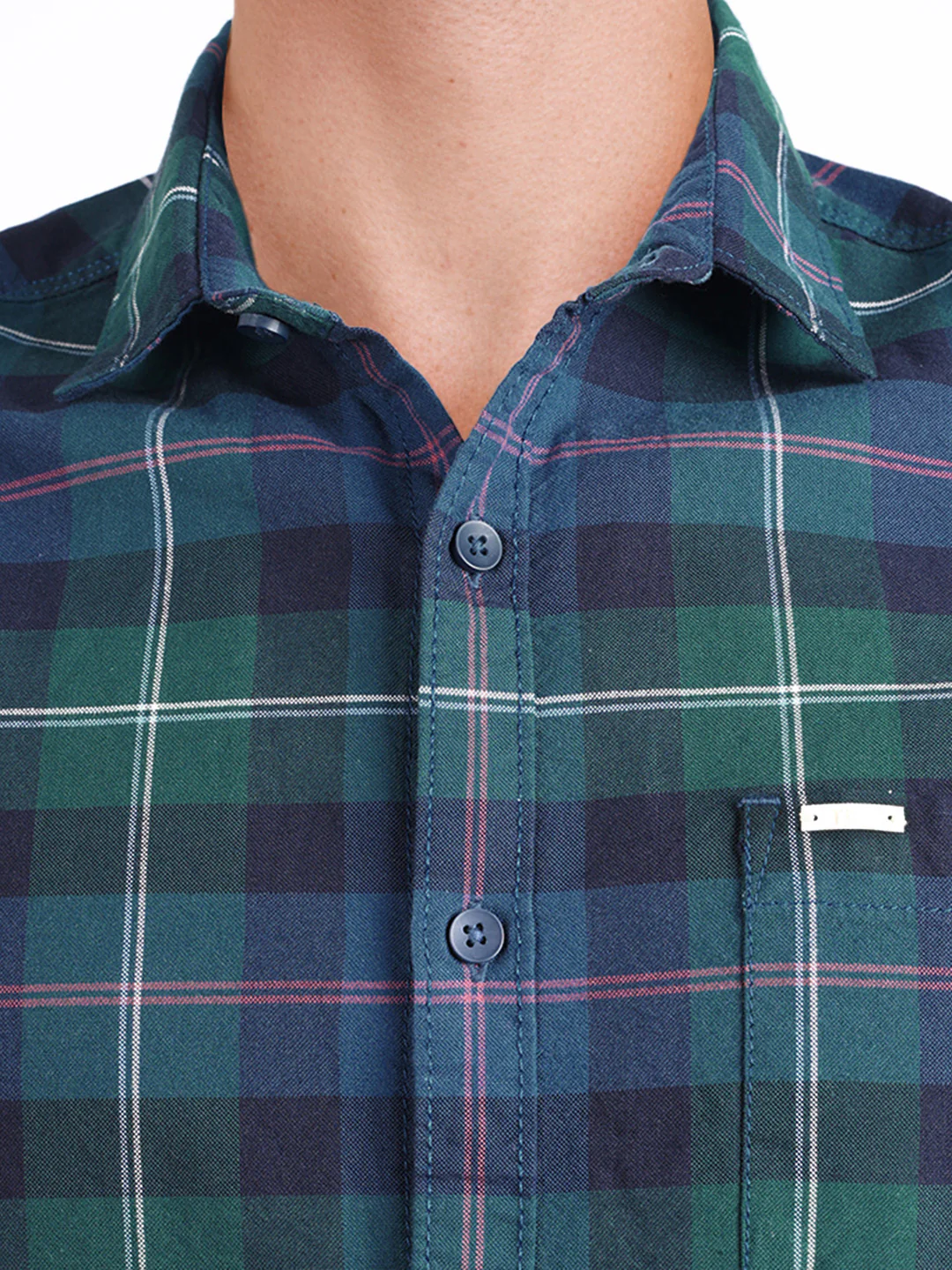 Men's Teal Slim Fit Checkered Casual Shirt - Image 3