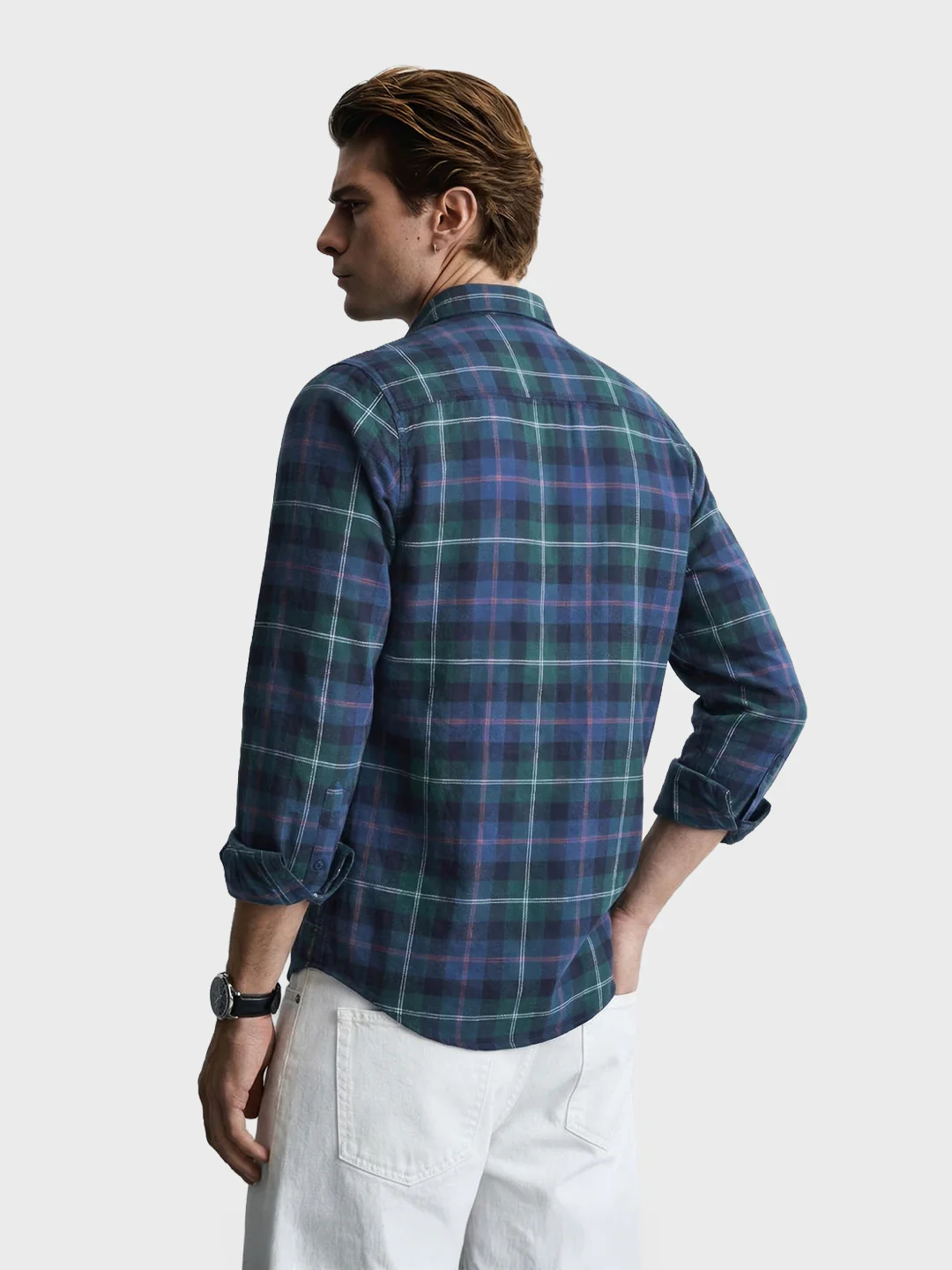 Men's Teal Slim Fit Checkered Casual Shirt - Image 5