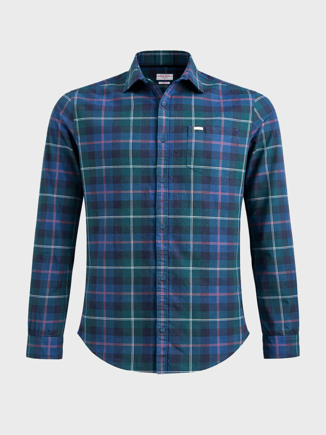 Men's Teal Slim Fit Checkered Casual Shirt - Image 6