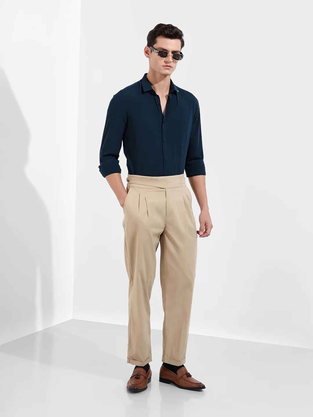 Men's Teal Slim Fit Party Wear Solid Shirt - Image 2