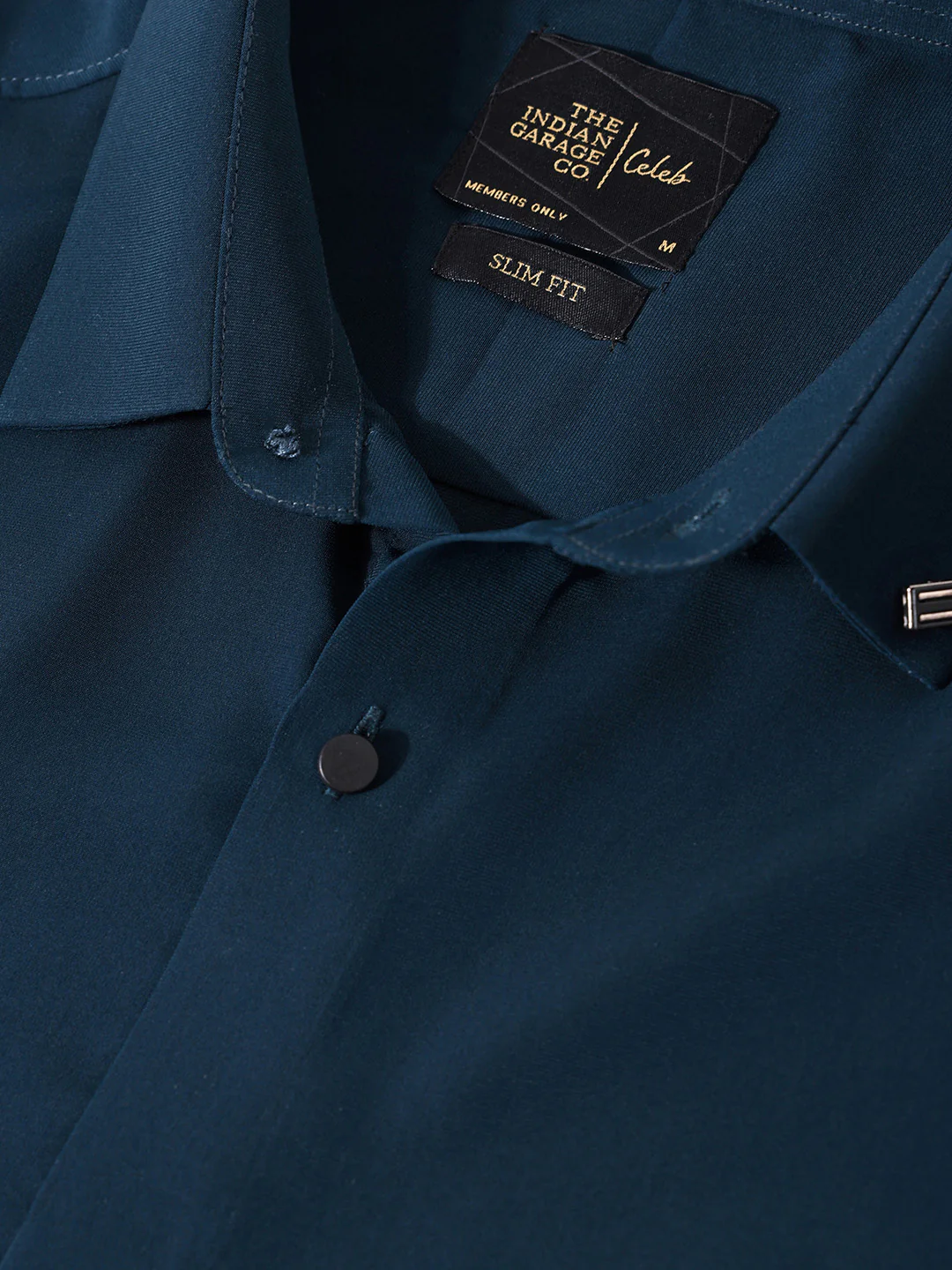 Men's Teal Slim Fit Party Wear Solid Shirt - Image 3