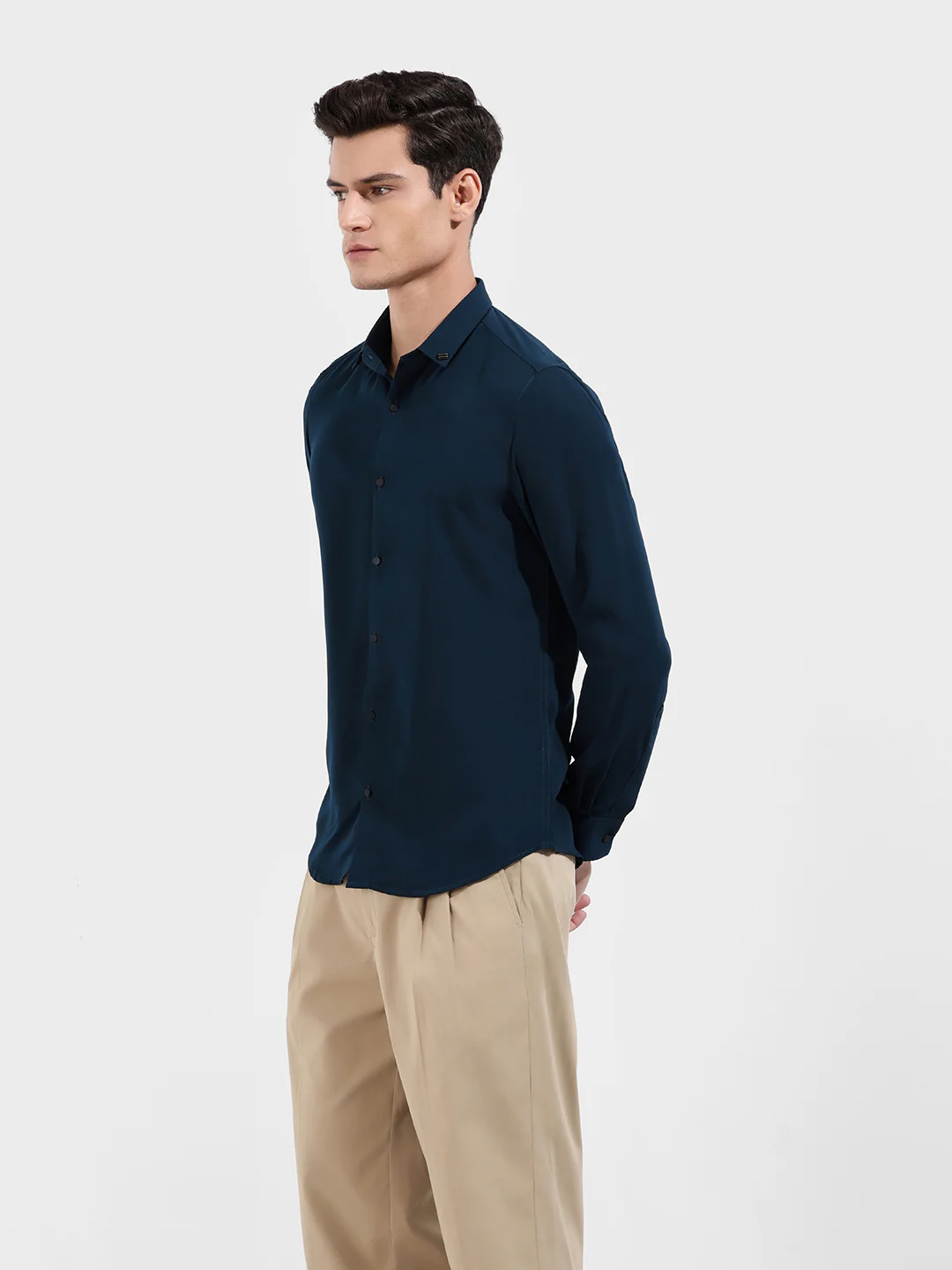 Men's Teal Slim Fit Party Wear Solid Shirt - Image 4