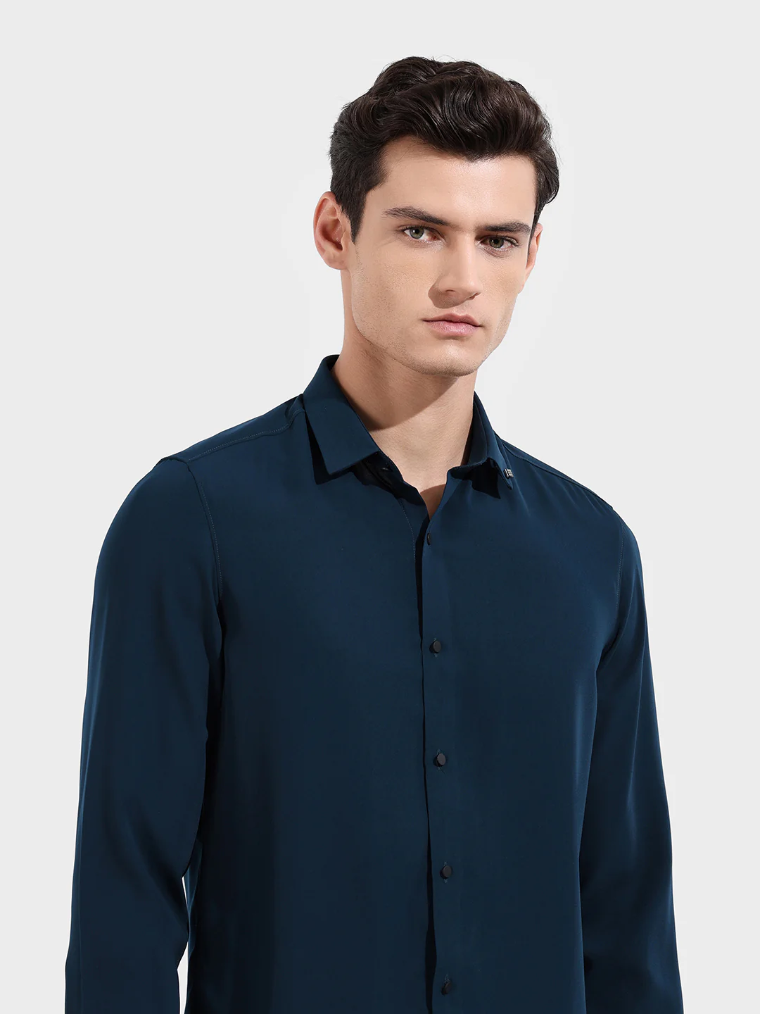 Men's Teal Slim Fit Party Wear Solid Shirt - Image 5