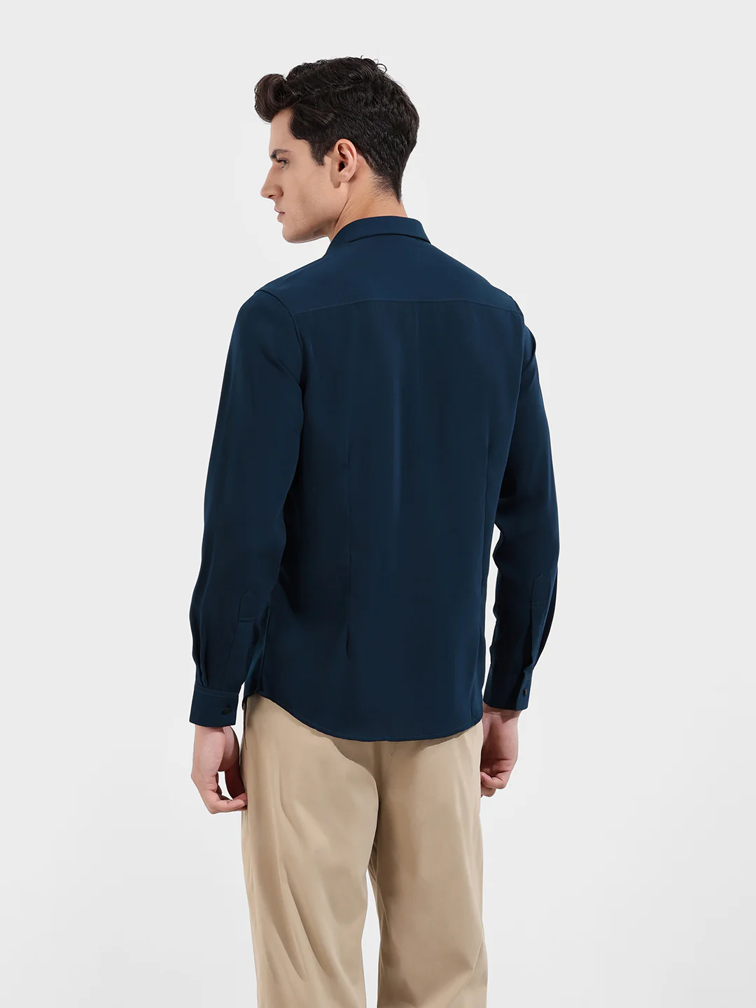 Men's Teal Slim Fit Party Wear Solid Shirt - Image 6