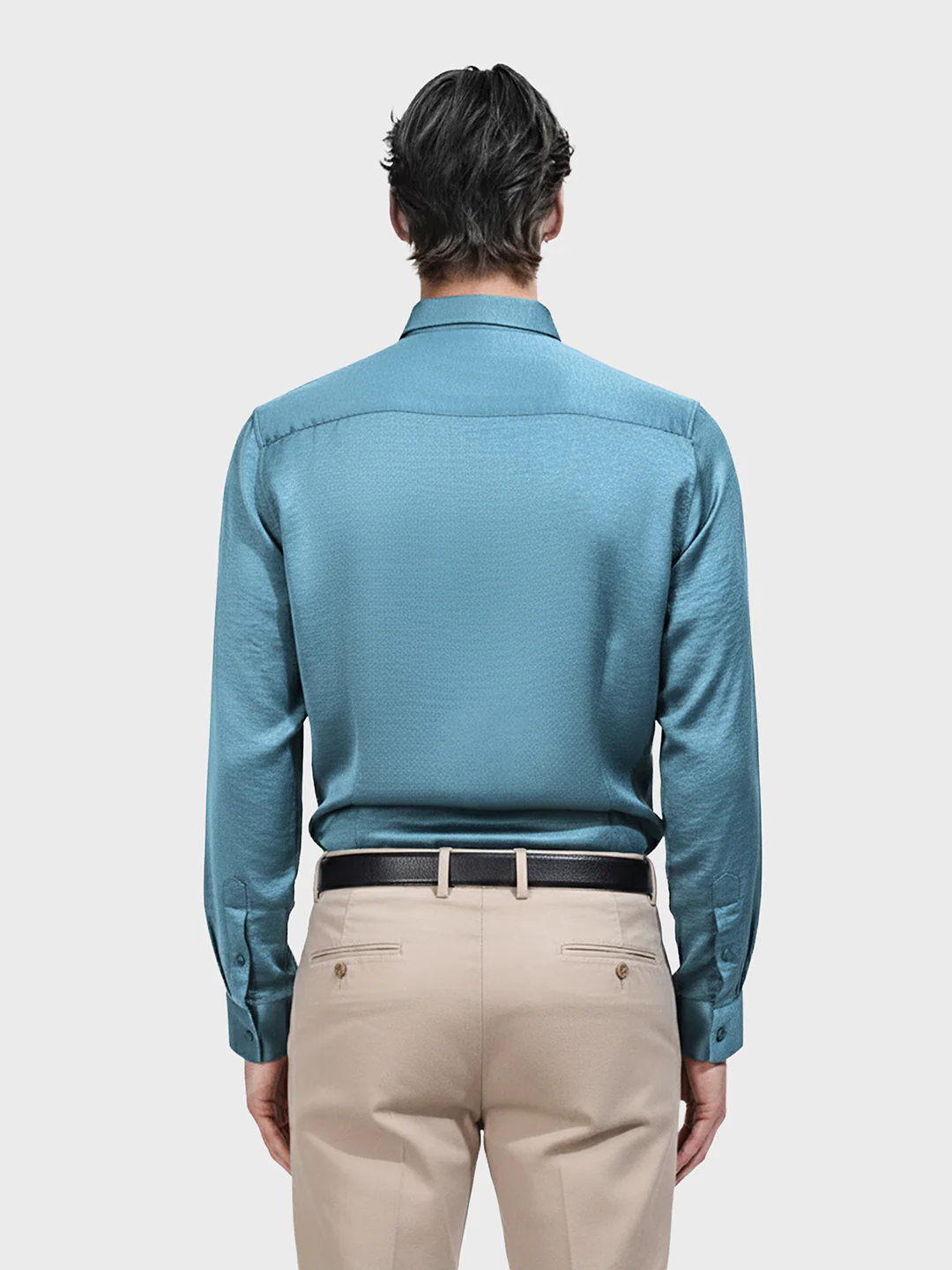 Men's Teal Slim Fit Party Wear Solid Shirt - Image 2