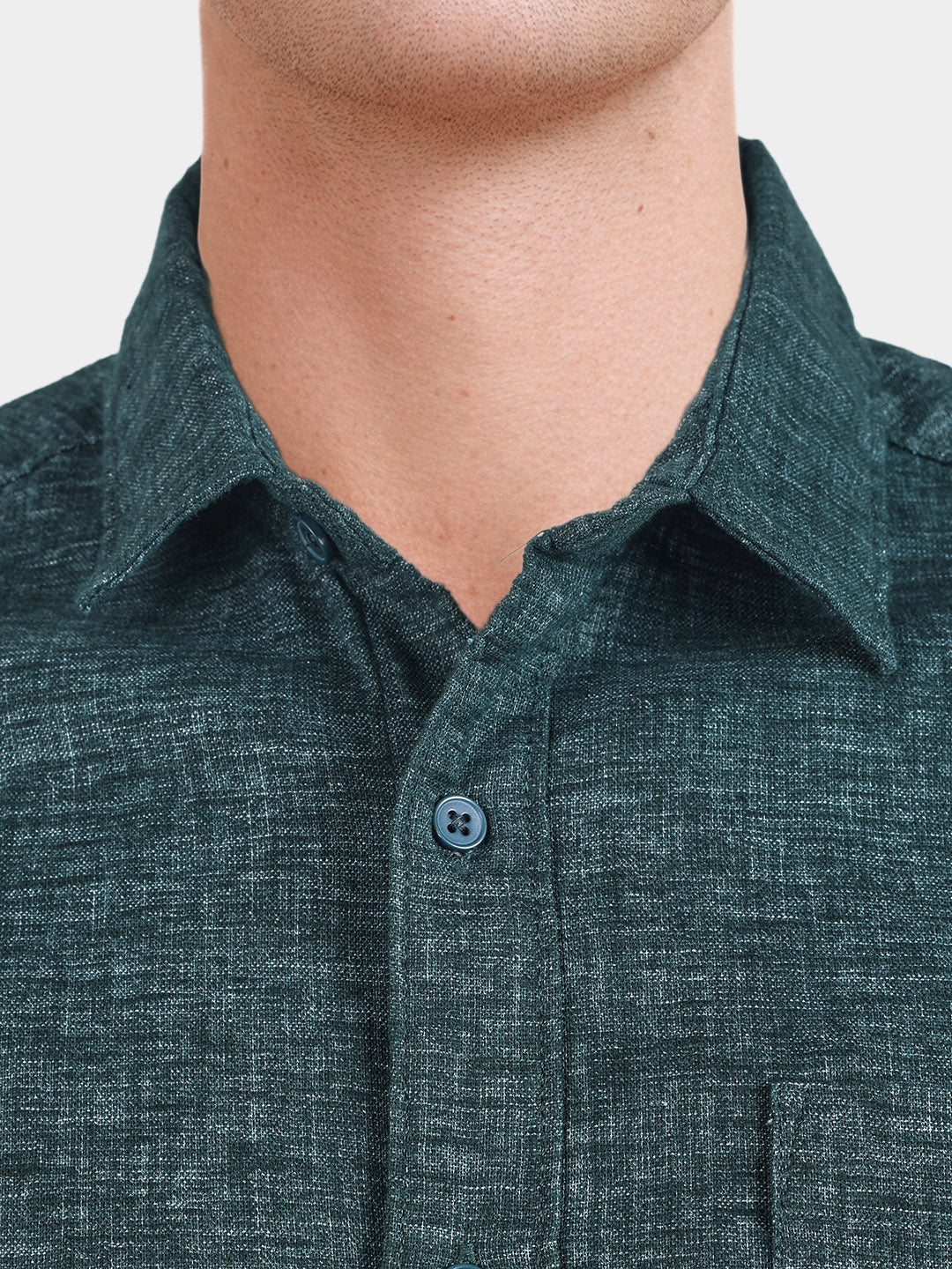 Men's Teal Slim Fit Solid Casual Shirts - Image 3