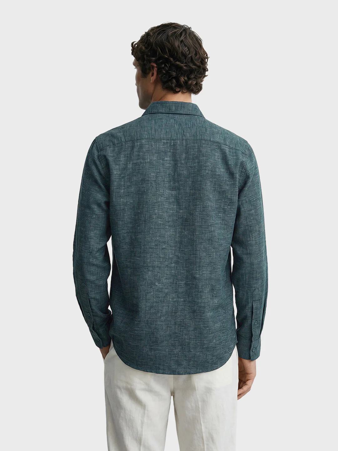 Men's Teal Slim Fit Solid Casual Shirts - Image 5