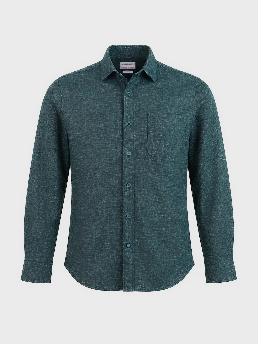 Men's Teal Slim Fit Solid Casual Shirts - Image 6