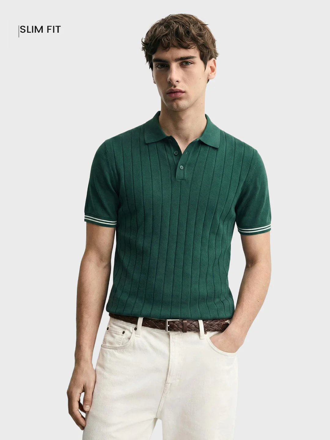 Men's Teal Slim Fit Solid Flat Knit T-Shirt - Image 2