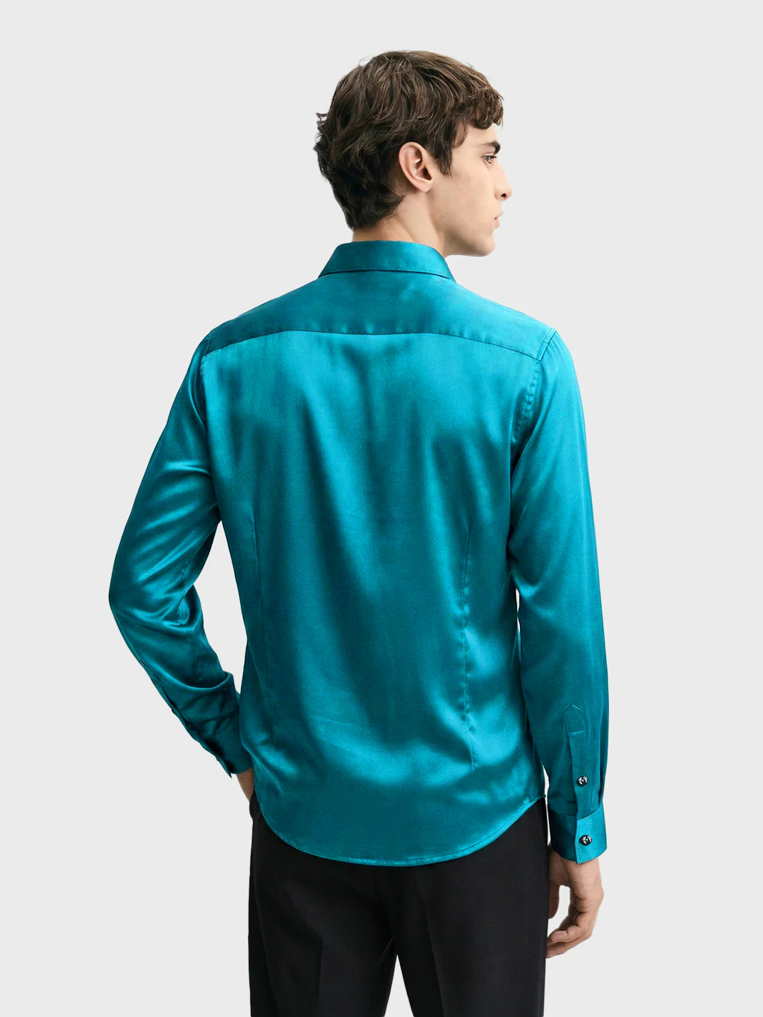 Men's Teal Slim Fit Solid Party Wear Shirt - Image 2