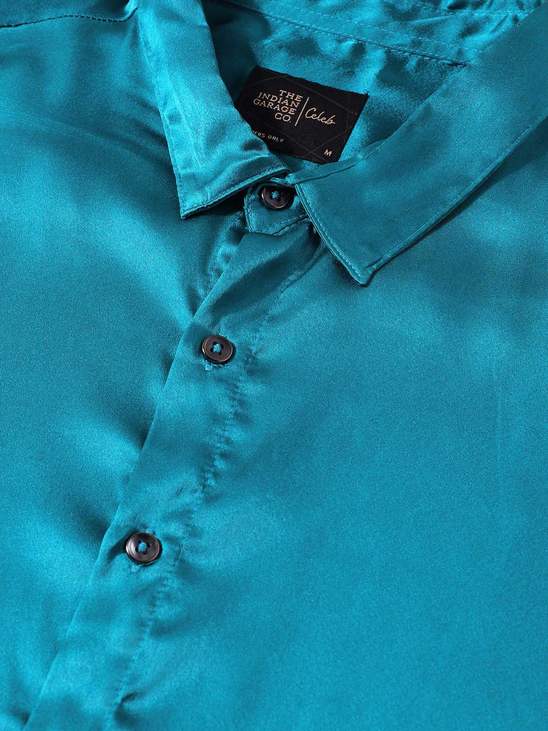 Men's Teal Slim Fit Solid Party Wear Shirt - Image 3