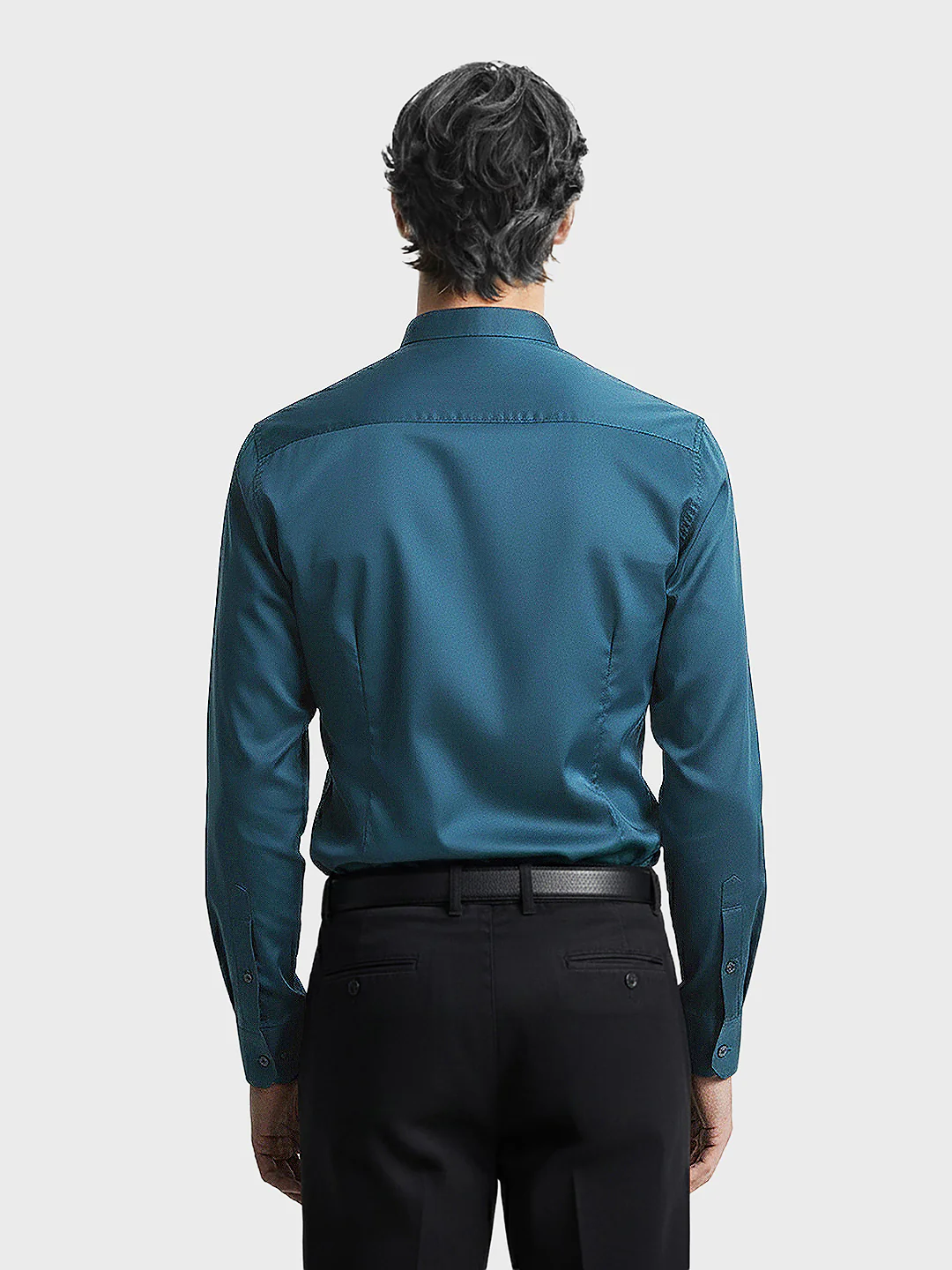 Men's Teal Slim Fit Solid Party Wear Shirt - Image 2