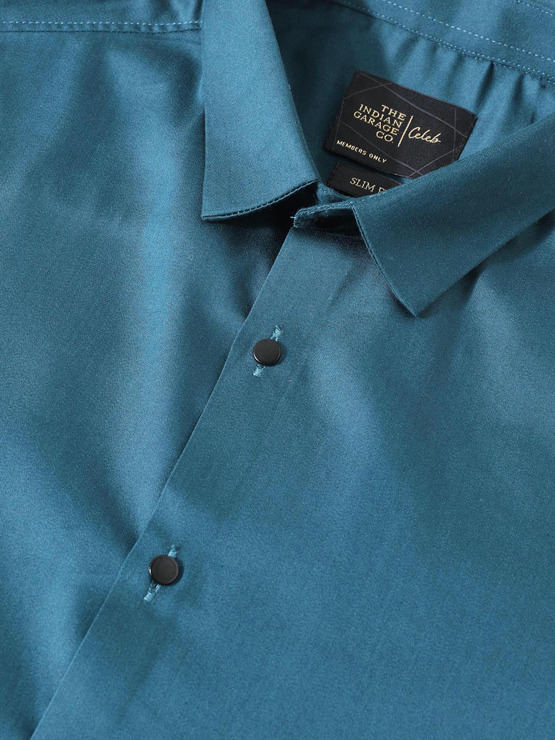 Men's Teal Slim Fit Solid Party Wear Shirt - Image 3