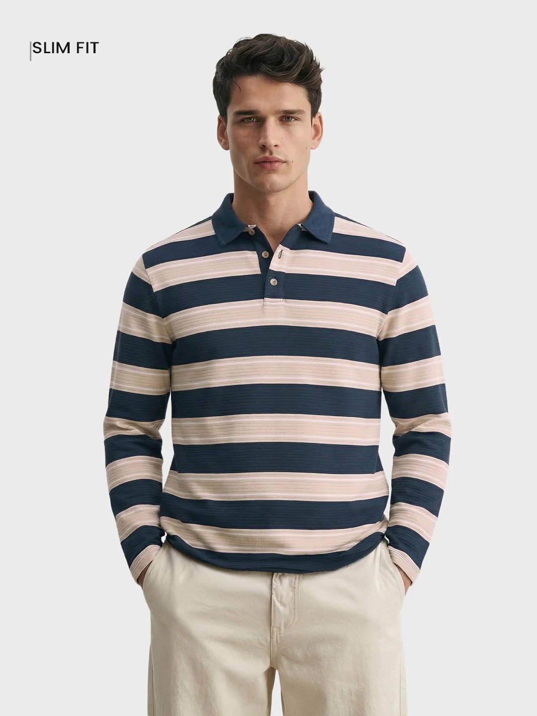 Men's Teal Slim Fit Striped Casual T-Shirt - Image 2
