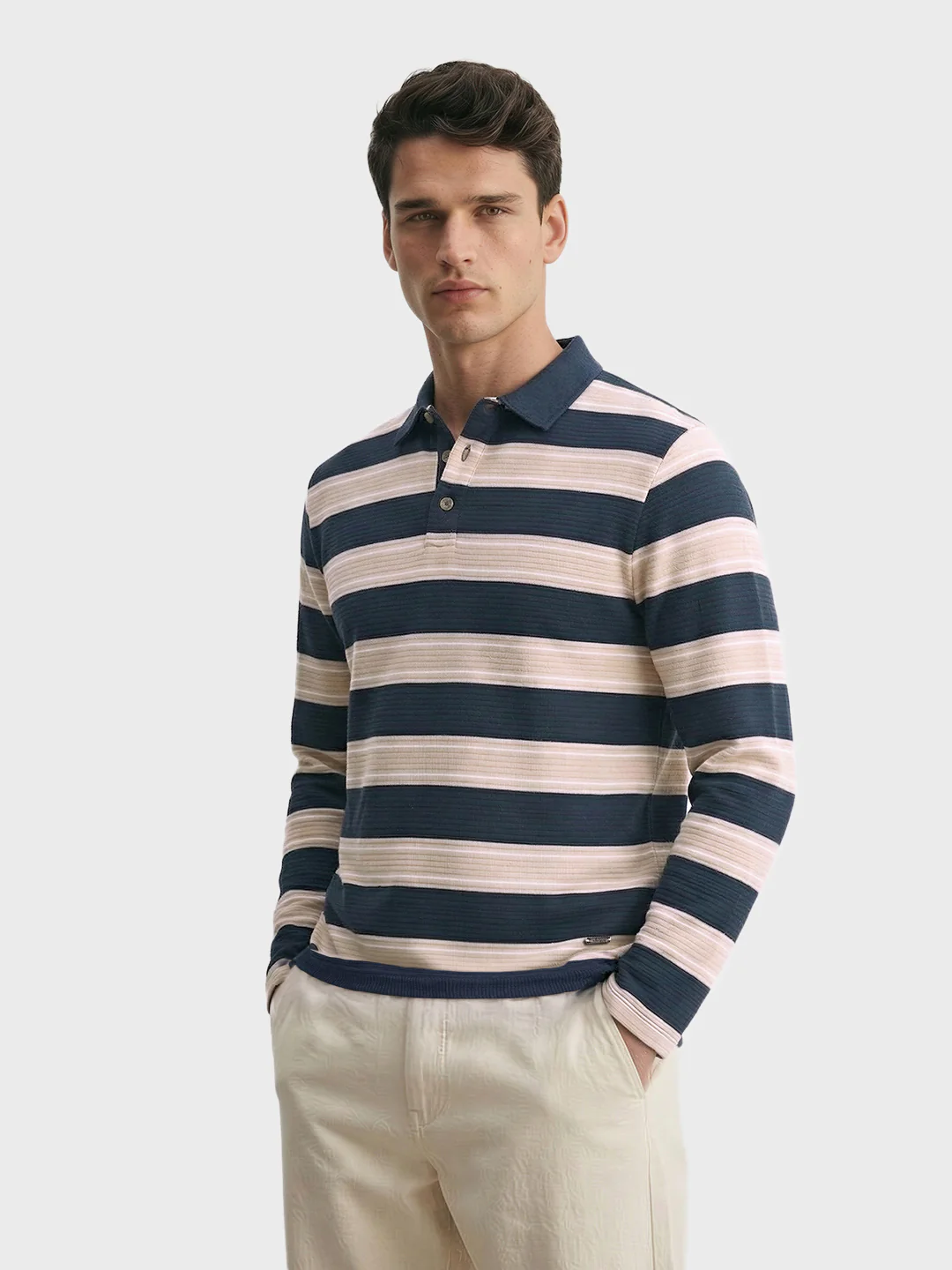 Men's Teal Slim Fit Striped Casual T-Shirt - Image 4