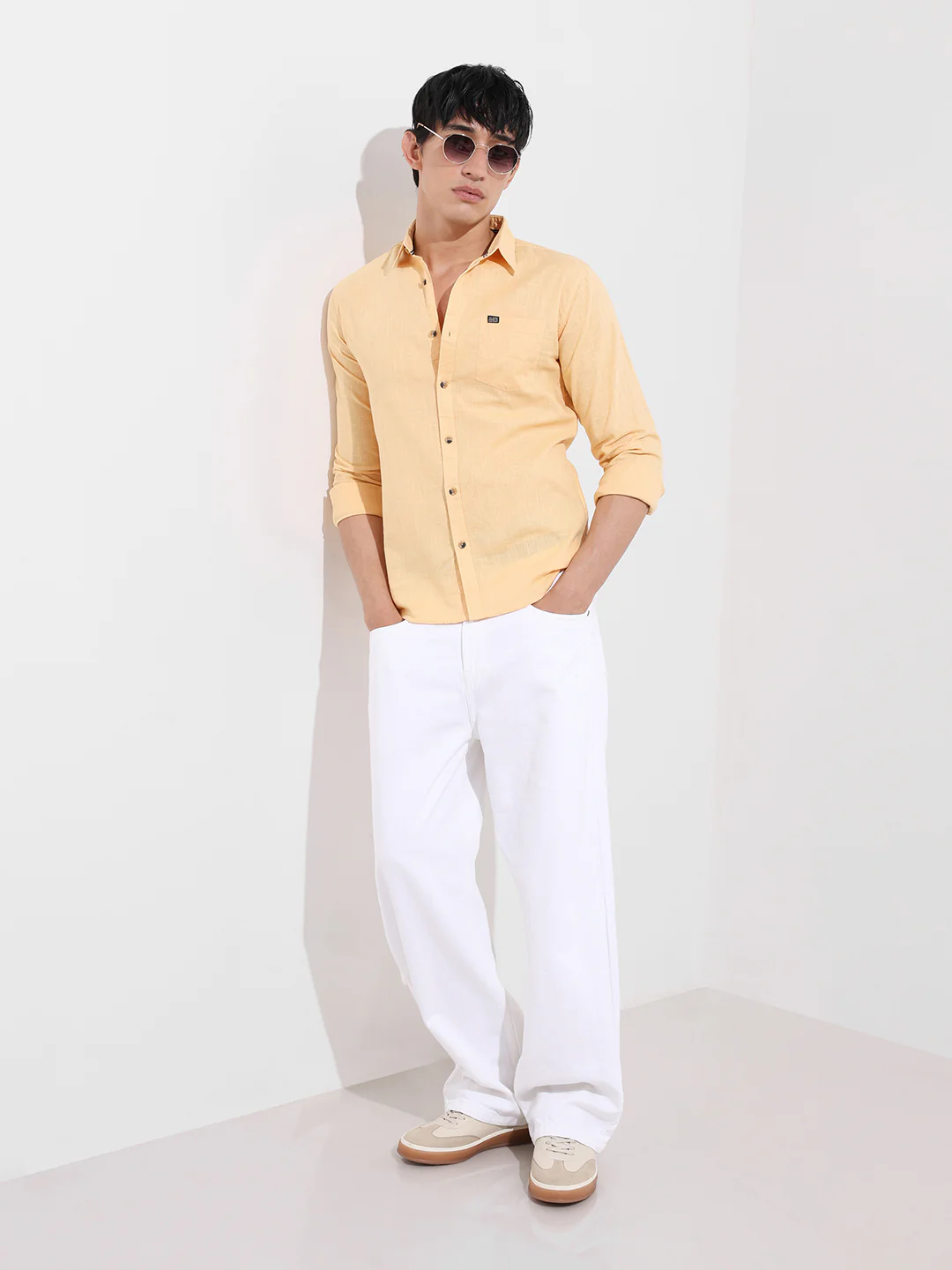 Men's White Baggy Fit Solid Casual Jeans - Image 2