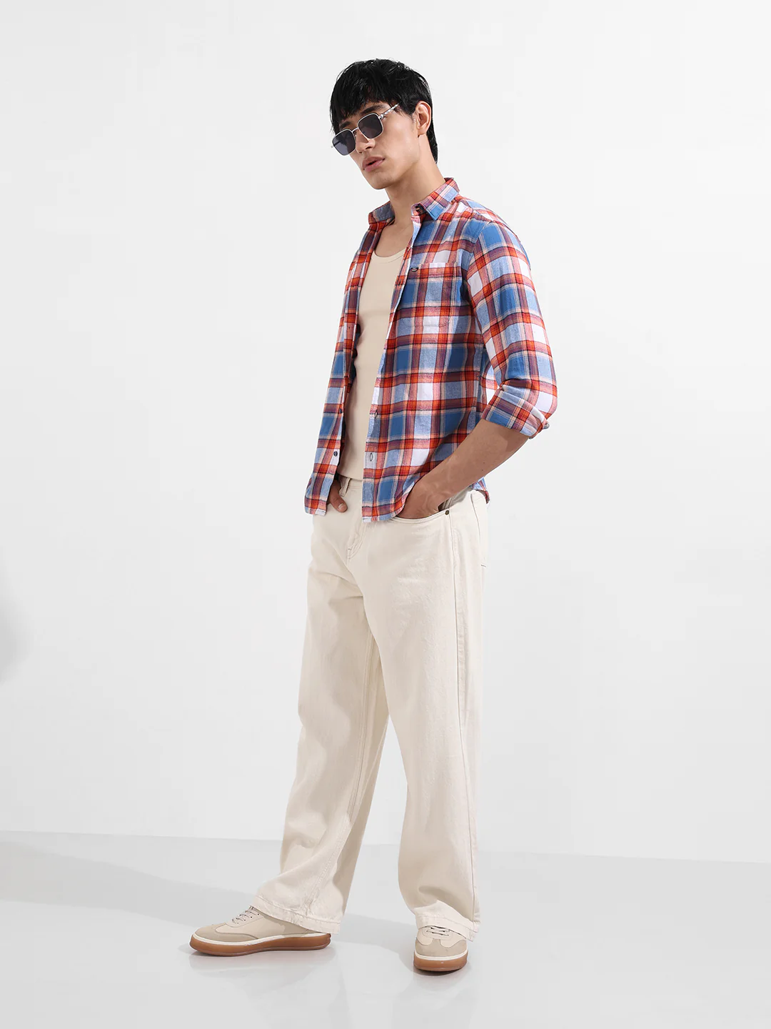 Men's White Baggy Fit Solid Casual Jeans - Image 2