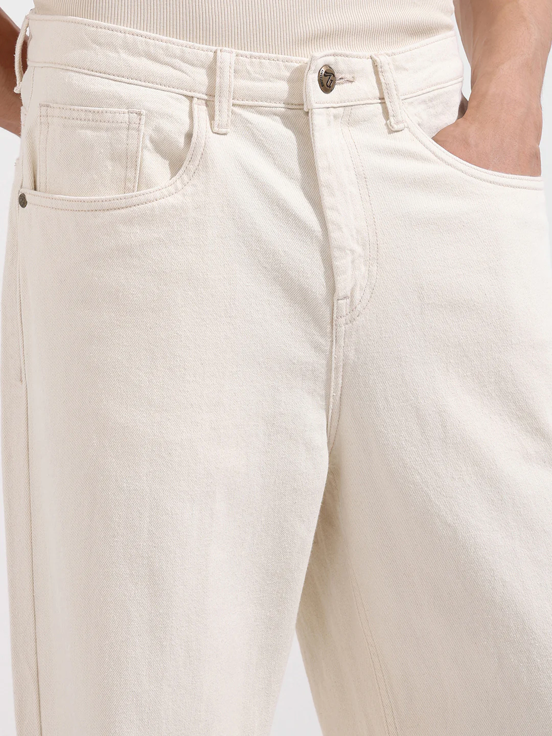 Men's White Baggy Fit Solid Casual Jeans - Image 4