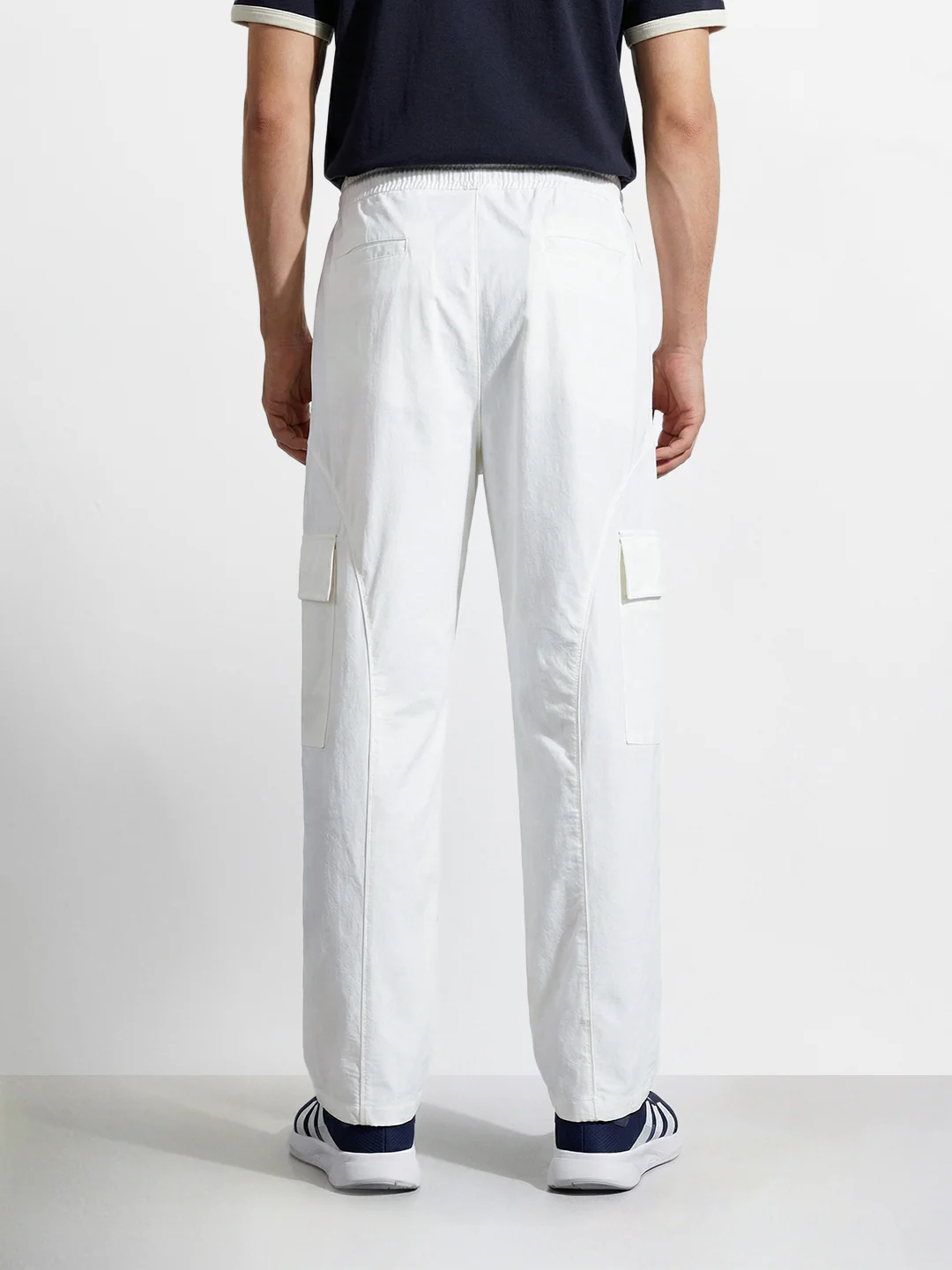Men's White Baggy Fit Solid Utility Cargo - Image 4