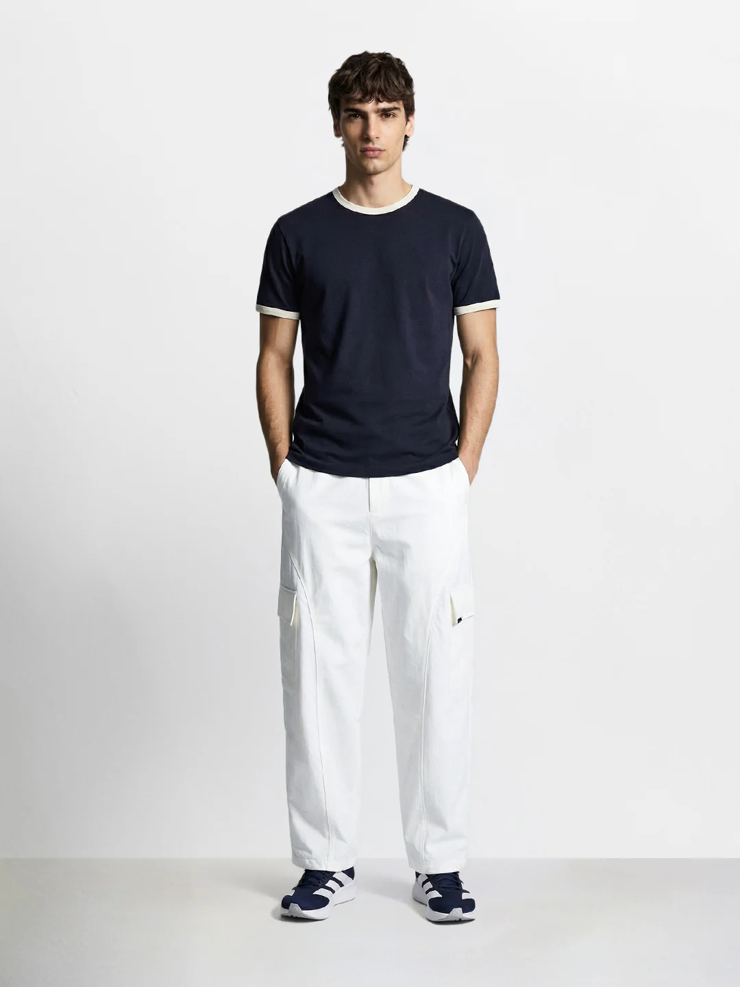 Men's White Baggy Fit Solid Utility Cargo - Image 5