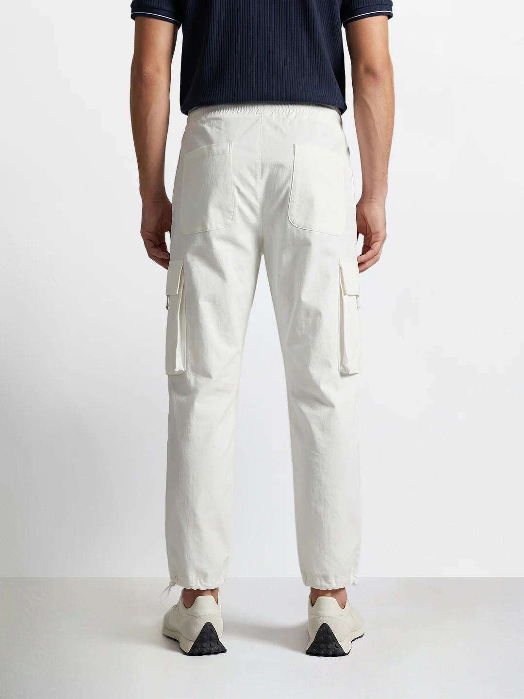 Men's White Baggy Fit Solid Utility Cargo - Image 4