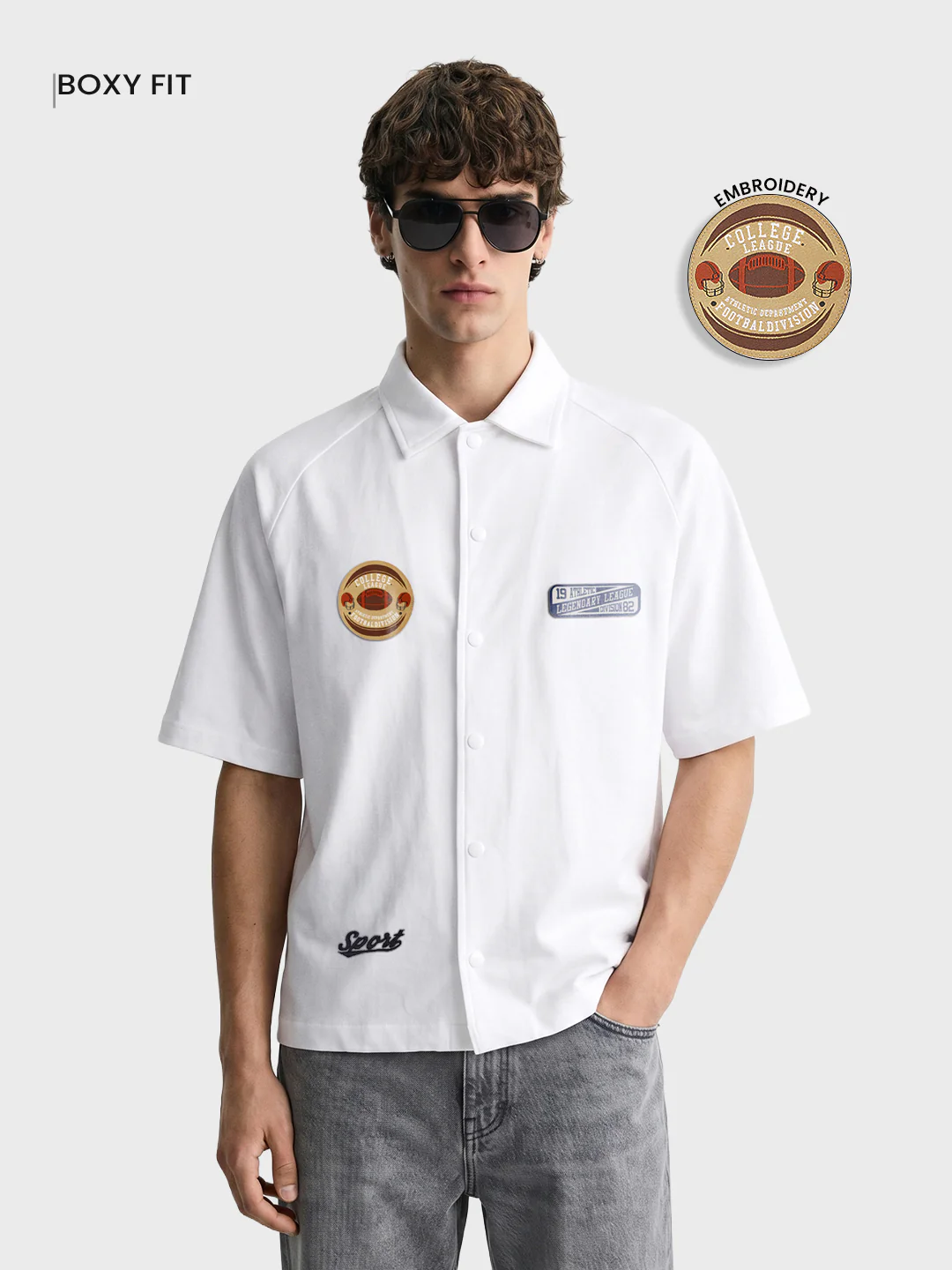 Men's White Boxy Fit Embroided Casual Shirt - Image 2