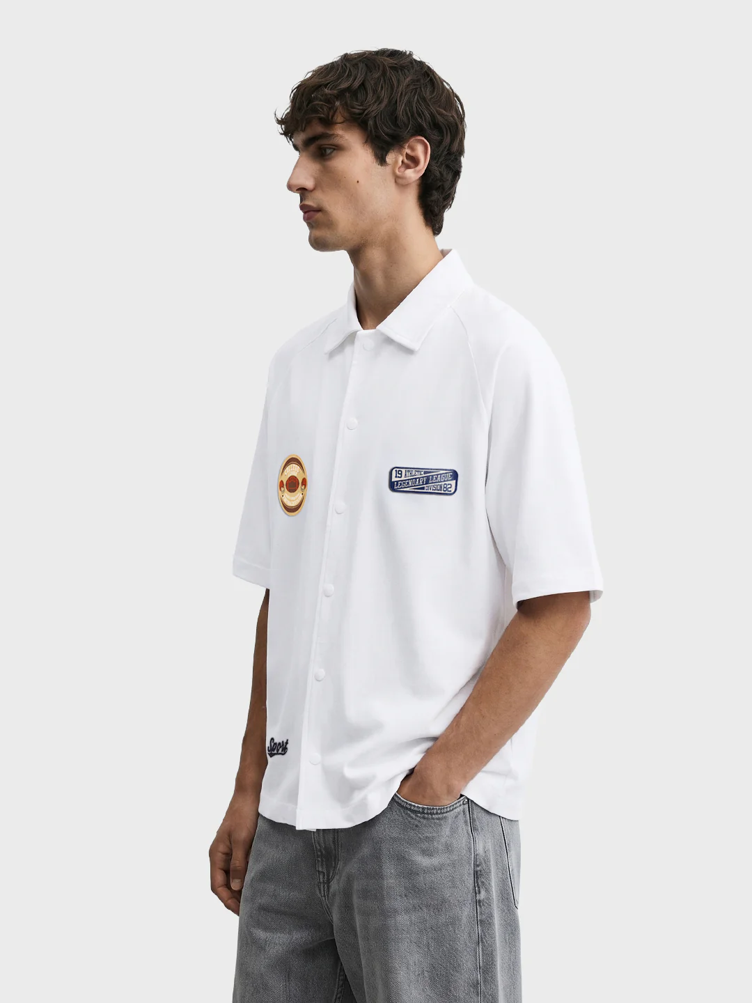 Men's White Boxy Fit Embroided Casual Shirt - Image 3