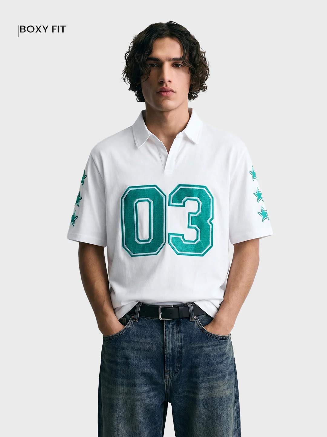 Men's White Boxy Fit Printed Casual T-Shirt - Image 2
