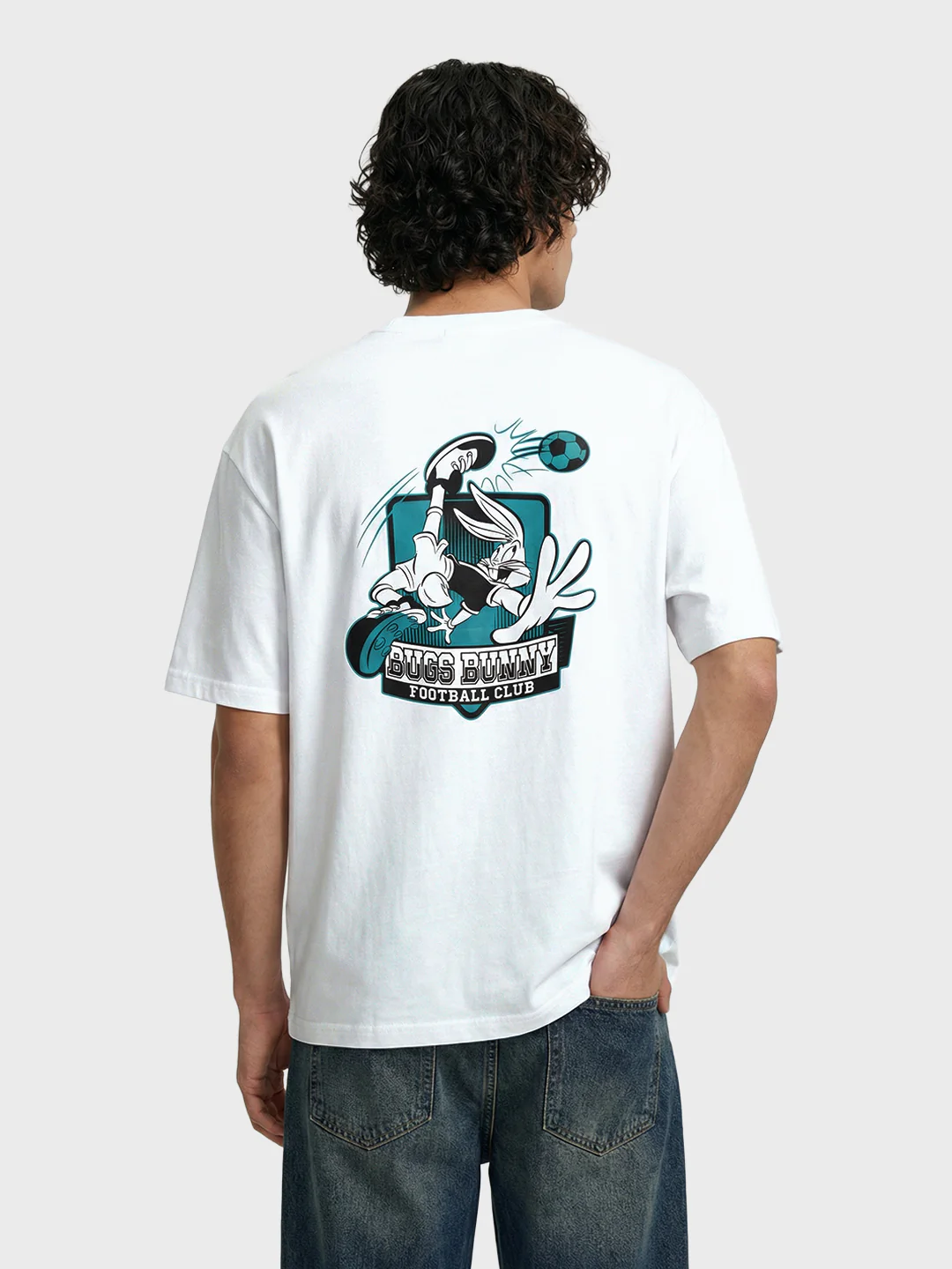 Men's White Boxy Fit Printed Casual T-Shirt - Image 4