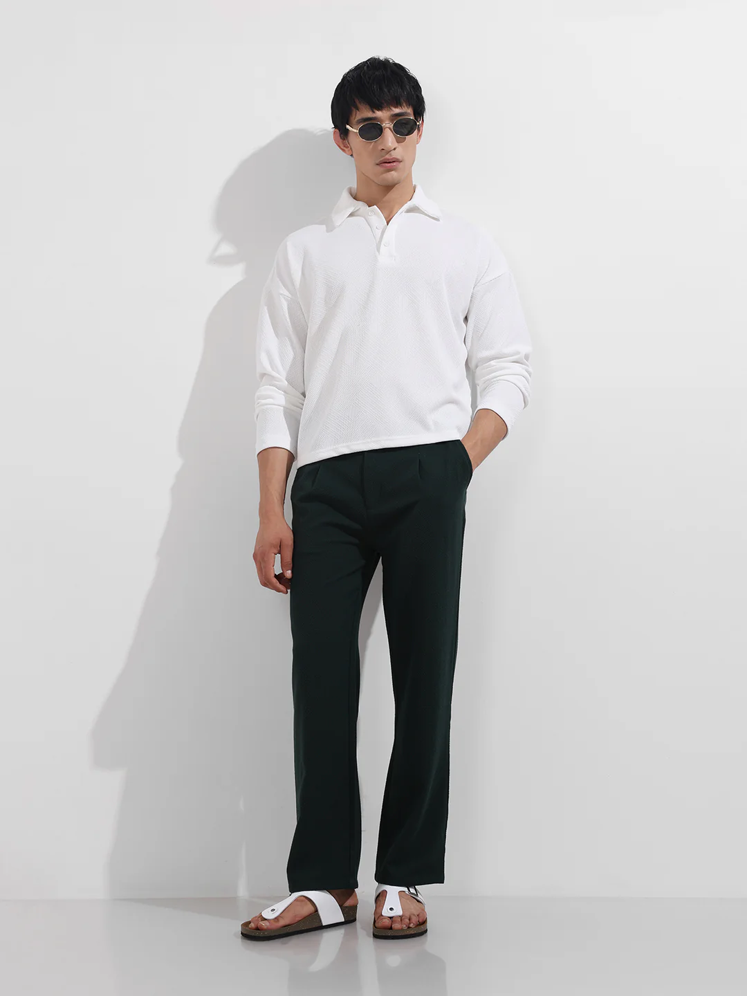 Men's White Boxy Fit Textured Casual T-Shirt - Image 2