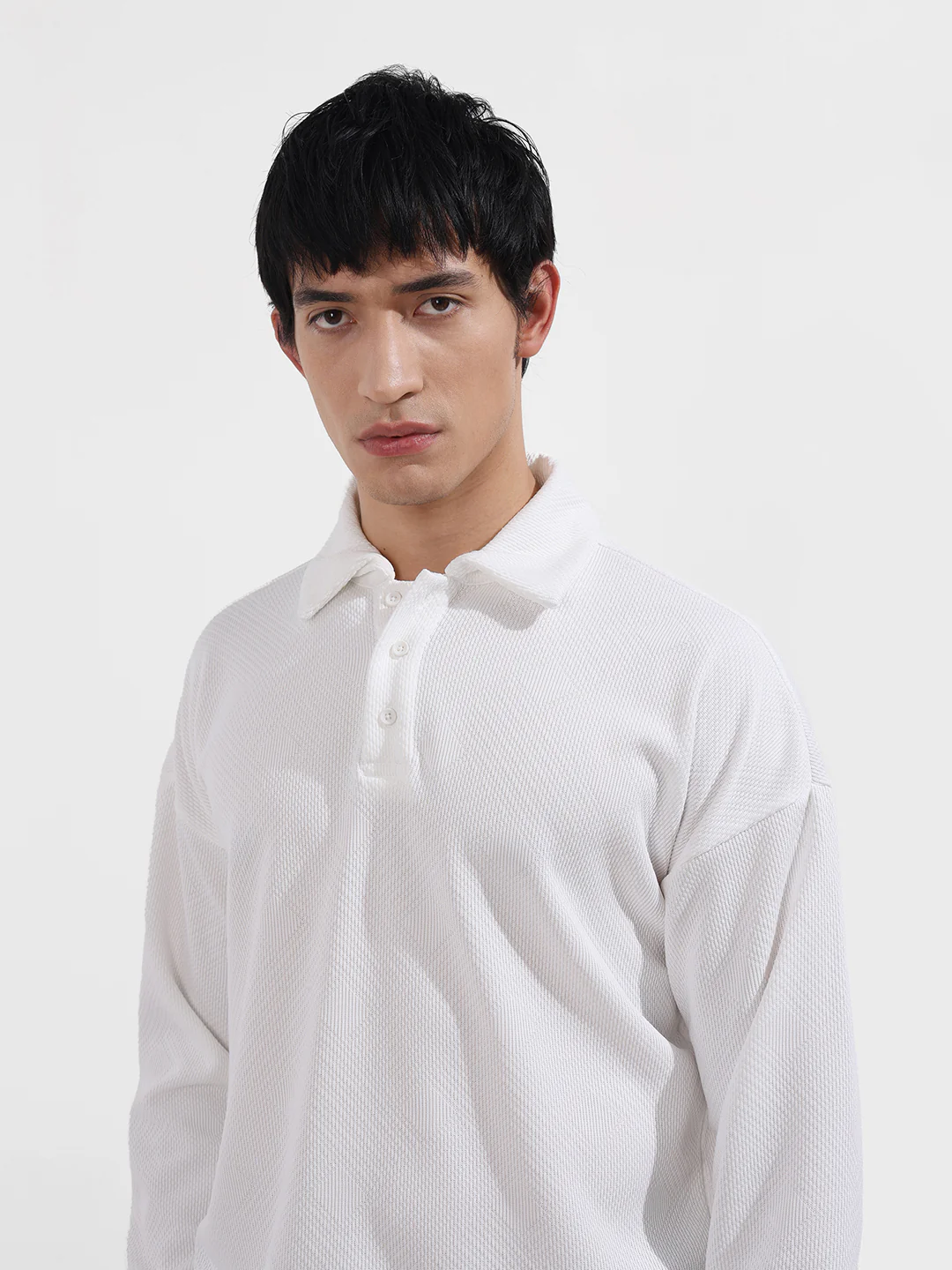 Men's White Boxy Fit Textured Casual T-Shirt - Image 4