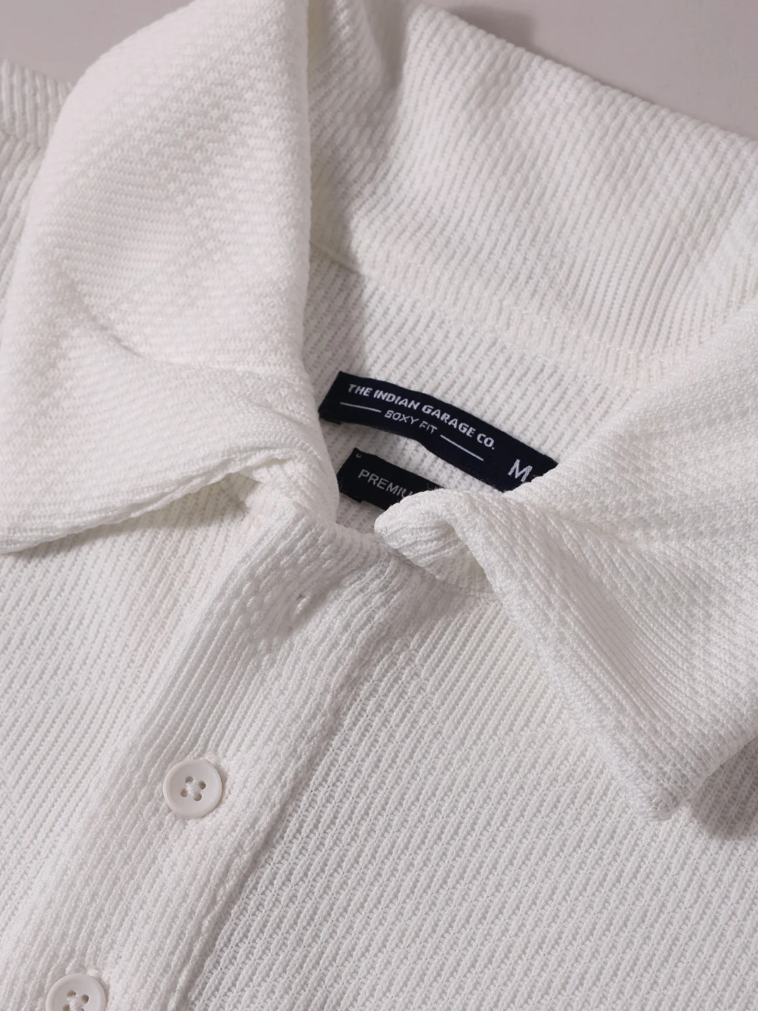 Men's White Boxy Fit Textured Casual T-Shirt - Image 6