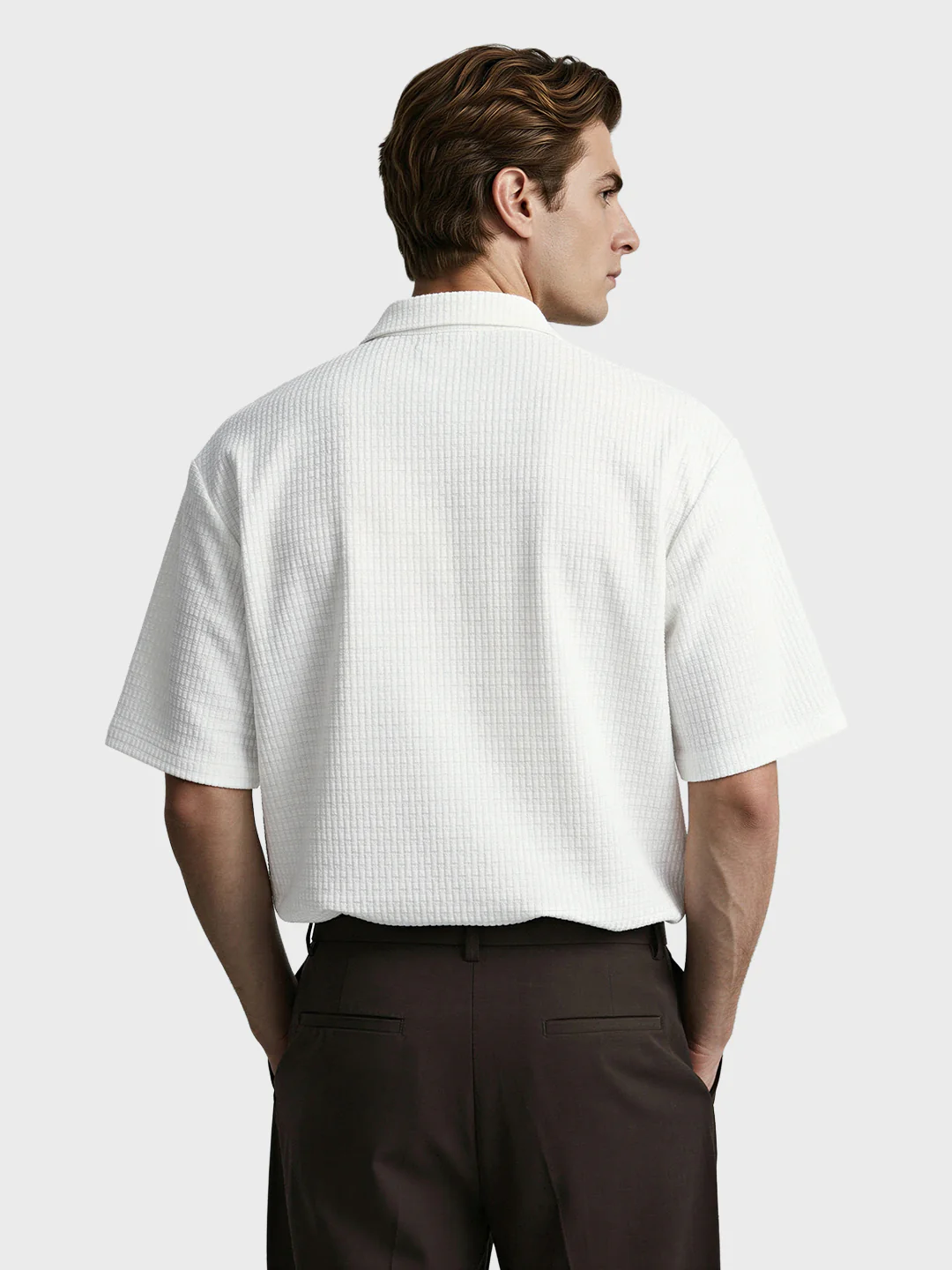 Men's White Boxy Fit Textured Casual T-Shirt - Image 4