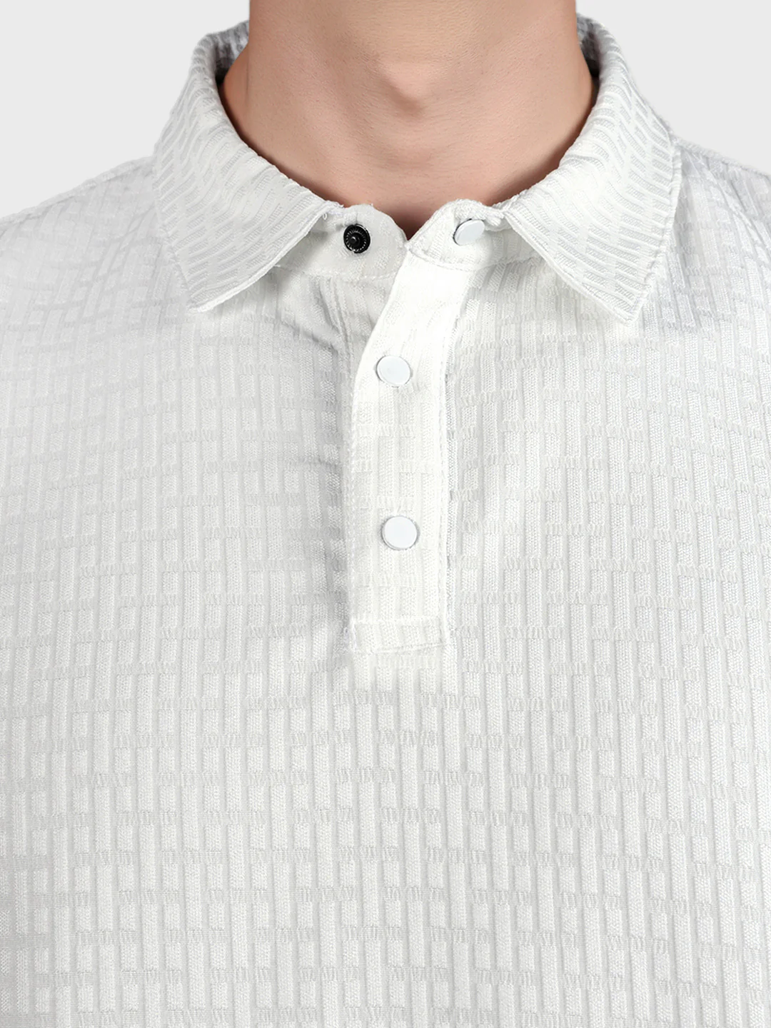 Men's White Boxy Fit Textured Casual T-Shirt - Image 7