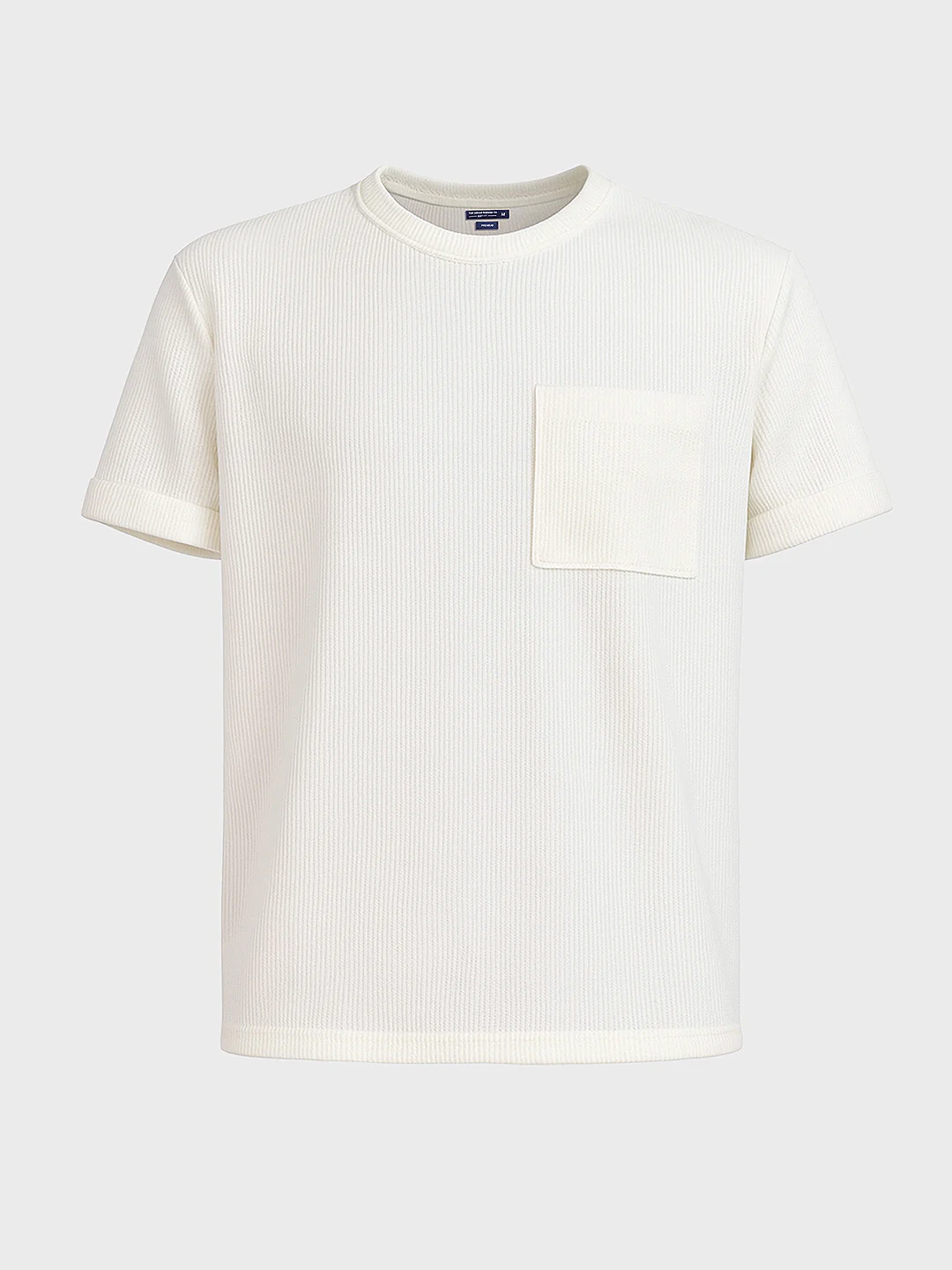 Men's White Boxy Fit Textured Casual T-Shirt - Image 3