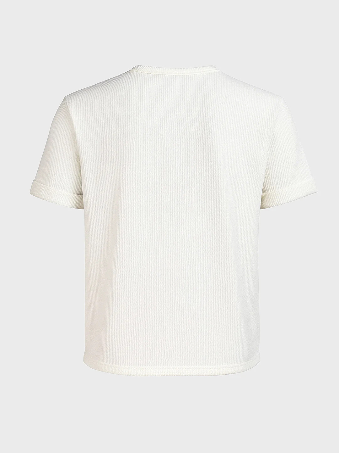 Men's White Boxy Fit Textured Casual T-Shirt - Image 4