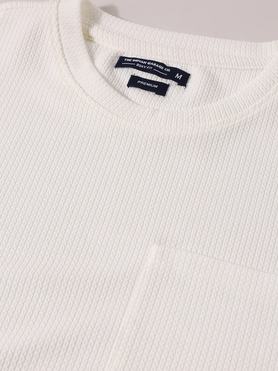 Men's White Boxy Fit Textured Casual T-Shirt - Image 5