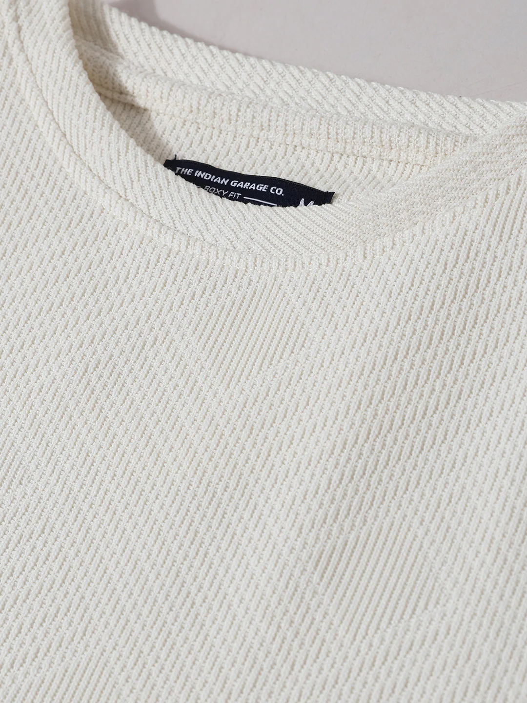 Men's White Boxy Fit Textured Casual T-Shirt - Image 6