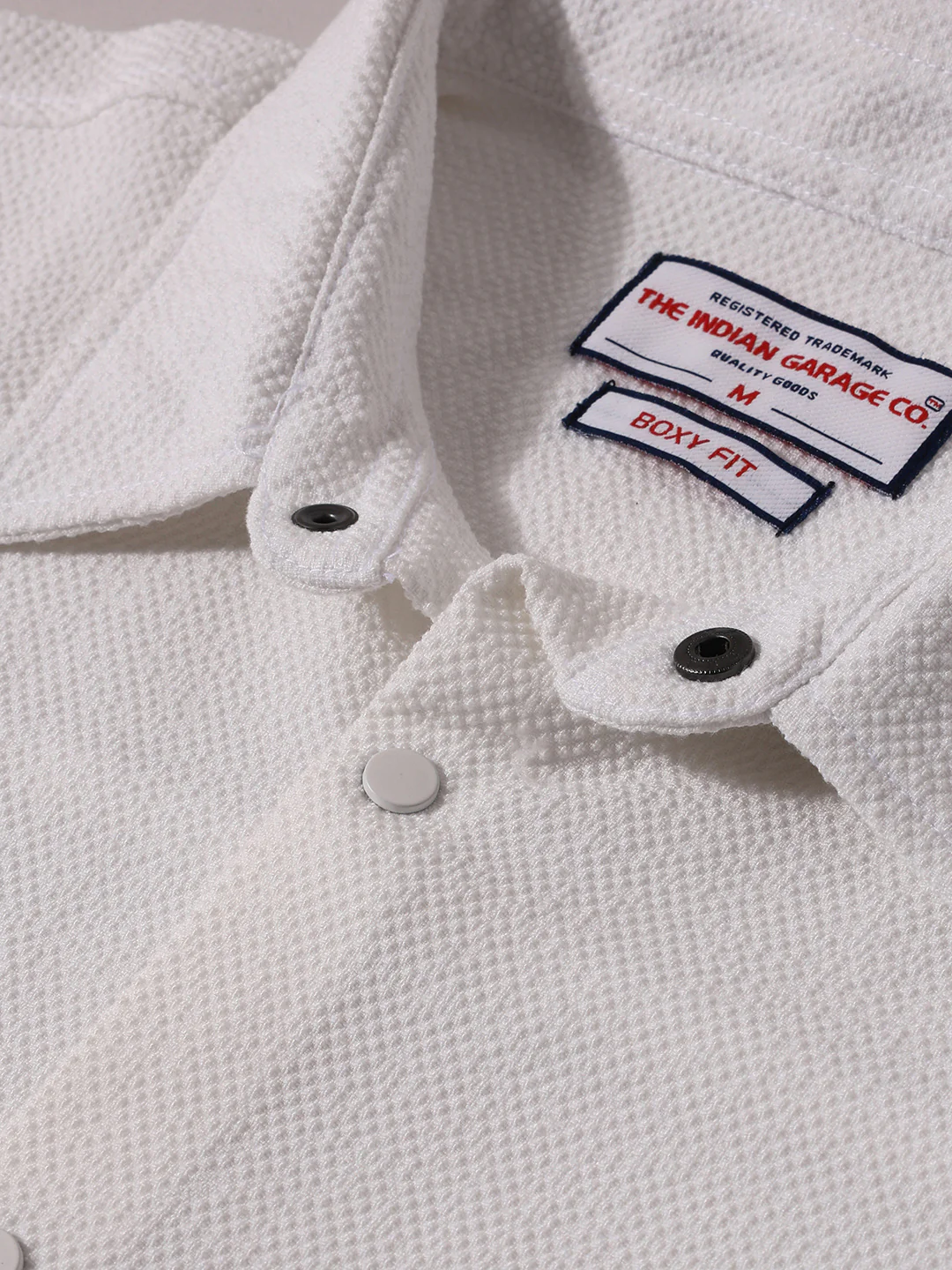 Men's White Boxy Fit Textured Resort Wear Shirt - Image 6