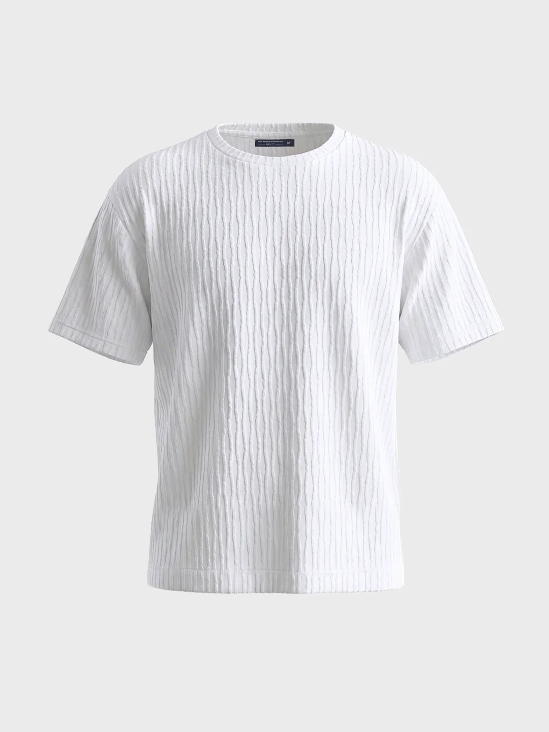 Men's White Boxy Fit Textured Resort Wear T-Shirt - Image 4
