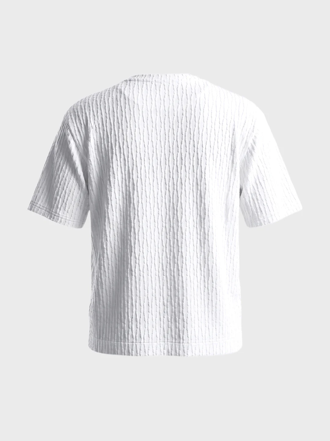 Men's White Boxy Fit Textured Resort Wear T-Shirt - Image 5