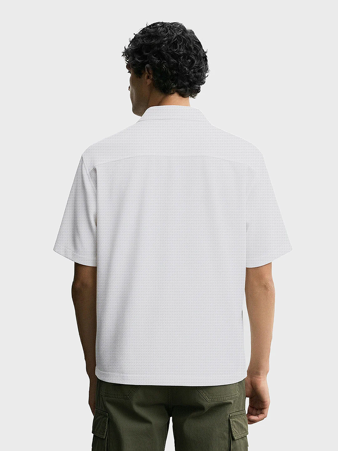 Men's White Boxy Fit Textured Utility Shirt - Image 2