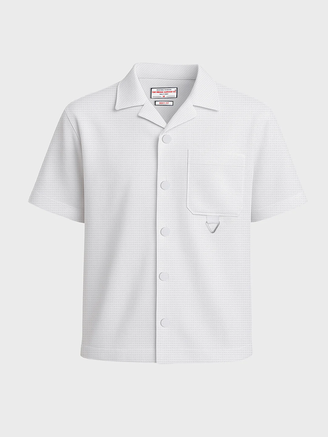Men's White Boxy Fit Textured Utility Shirt - Image 3